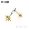STARBURST DANGLE BEZEL CZ TOP THREADLESS (PUSH IN) IMPLANT GRADE TITANIUM LABRET SET