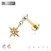 STARBURST DANGLE BEZEL CZ TOP THREADLESS (PUSH IN) IMPLANT GRADE TITANIUM LABRET SET
