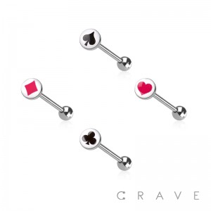 EPOXY ACRYLIC POKER CARD 316L SURGICAL STEEL TONGUE BARBELL