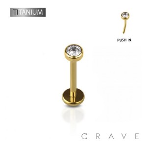 GOLD PVD IMPLANT GRADE TITANIUM BEZEL SET CZ TOP PUSH IN THREADLESS LABRET