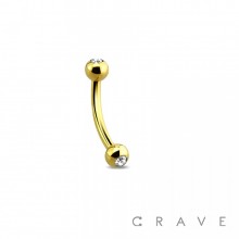 GOLD PVD PLATED OVER 316L SURGICAL STEEL EYEBROW WITH CLEAR GEMS (external thread)