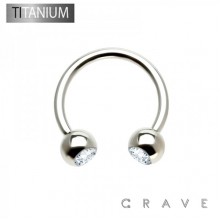 IMPLANT GRADE SOLID TITANIUM HORSESHOE WITH CLEAR SINGLE GEM