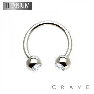 IMPLANT GRADE SOLID TITANIUM HORSESHOE WITH CLEAR SINGLE GEM