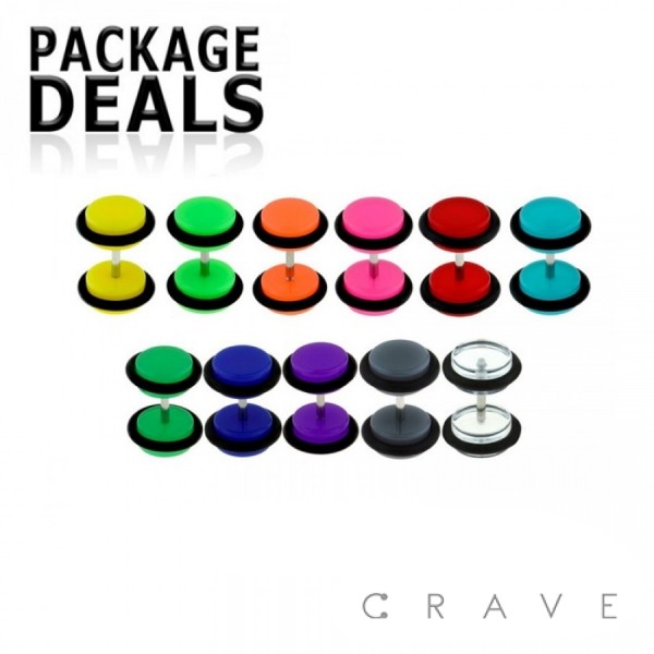 66PCS SOLID NEON ACRYLIC FAKE PLUG W/ O-RINGS PACK