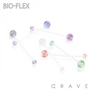 GLITTER ACRYLIC BALL CLEAR BIO-FLEX BAR BELLY RING