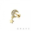 CZ PRONG PAVED CRESENT MOON GEM WITH DANGLE STAR TOP PUSHIN (THREADLESS) 316L SURGICAL STEEL LABRET 