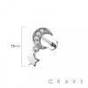 CZ PRONG PAVED CRESENT MOON GEM WITH DANGLE STAR TOP PUSHIN (THREADLESS) 316L SURGICAL STEEL LABRET 