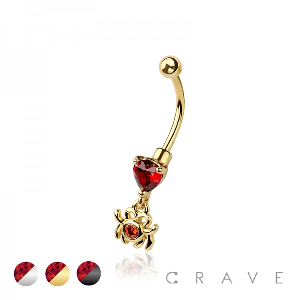RED CZ SPIDER DANGLE HEART CZ 316L SURGICAL STEEL CURVED BARBELL ...