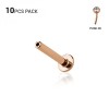 10PCS OF 316L SURGICAL STEEL ROSE GOLD PLATED 4MM FLAT DISK THREADLESS PUSH IN LABRET BAR
