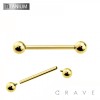 GOLD IMPLANT GRADE TITANIUM INTERNALLY THREADED BARBELLS