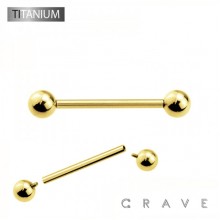 GOLD IMPLANT GRADE TITANIUM INTERNALLY THREADED BARBELLS