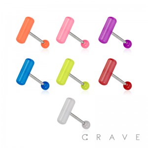 Gekko body jewellery - Barretta per piercing alla lingua con cuore 3D nero in acciaio chirurgico UV