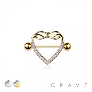 MULTI CZ RIBBON HEART 316L SURGICAL STEEL NIPPLE RING