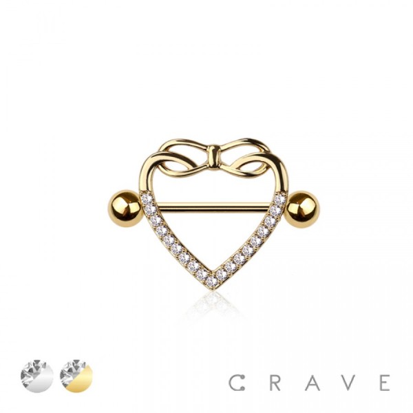 MULTI CZ RIBBON HEART 316L SURGICAL STEEL NIPPLE RING MULTI CZ RIBBON HEART 316L SURGICAL STEEL NIPPLE RING