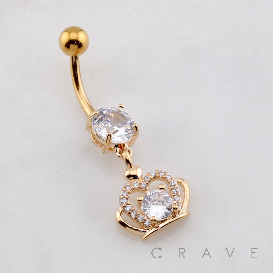MULTI CZ DANGLE LOVE CROWN KING QUEEN DANGLE BELLY BUTTON NAVEL RING ...