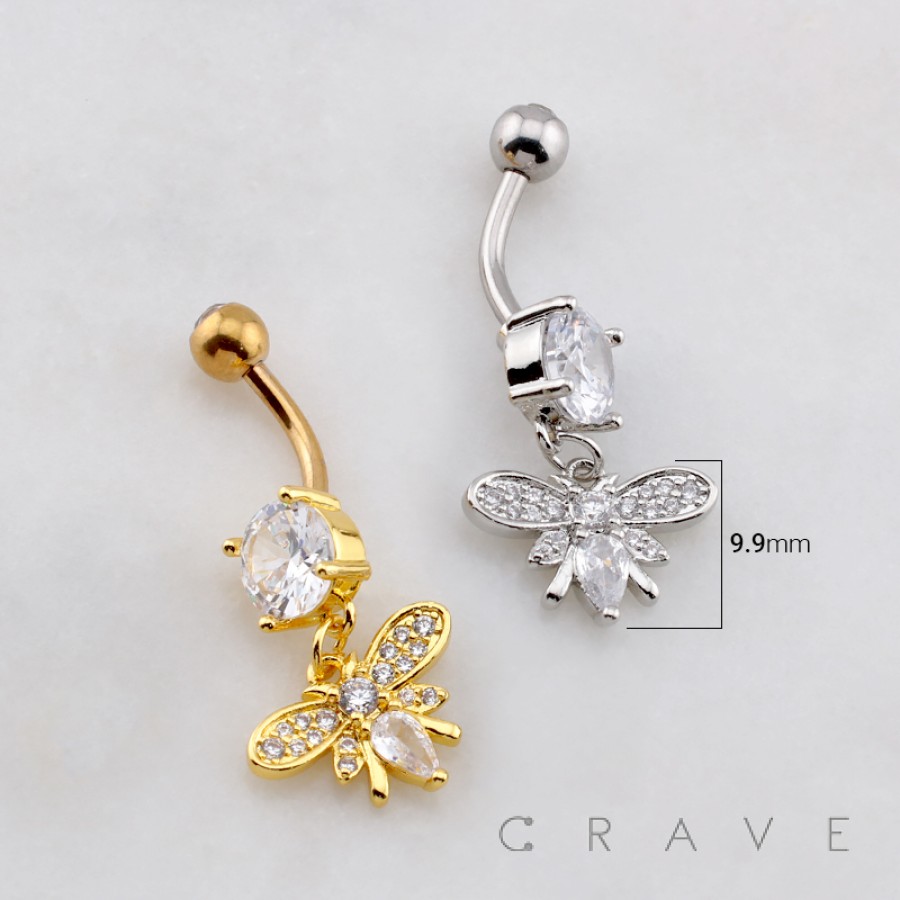 DANGLE QUEEN BEE MULTI CZ BELLY BUTTON NAVEL RING 316L SURGICAL STEEL ...