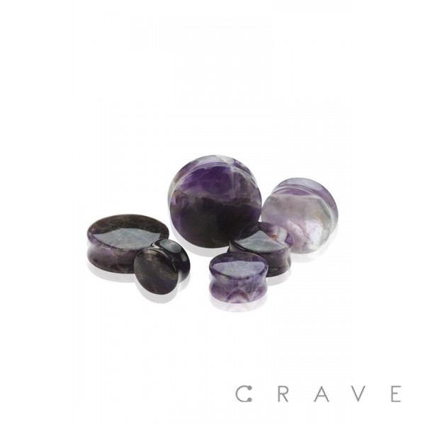 ROUND NATURAL AMETHYST STONE DOUBLE FLARED SADDLE PLUGS
