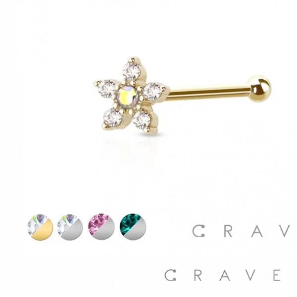 5 CZ FLOWER TOP 316L SURGICAL STEEL NOSE BONE STUD