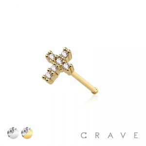 CZ GEM PAVED CROSS 316L SURGICAL STEEL NOSE BONE STUD RING