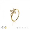 CZ GEM PAVED CROSS 316L SURGICAL STEEL O-RING NOSE HOOP RING