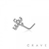 CZ GEM PAVED CROSS 316L SURGICAL STEEL L-SHAPE NOSE RING