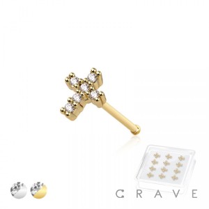 12PCS OF CZ GEM PAVED CROSS 316L SURGICAL STEEL NOSE BONE STUD BOX