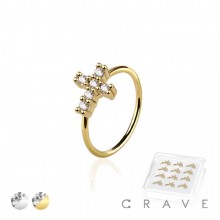 12PCS OF CZ GEM PAVED CROSS 316L SURGICAL STEEL O-RING NOSE HOOP BOX