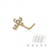 12PCS OF CZ GEM PAVED CROSS 316L SURGICAL STEEL L-SHAPE NOSE BOX