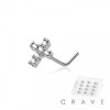 12PCS OF CZ GEM PAVED CROSS 316L SURGICAL STEEL L-SHAPE NOSE BOX